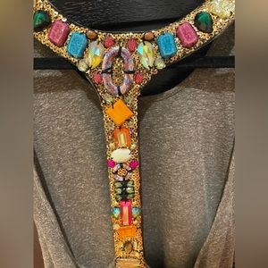 Taupe top with colourful beading